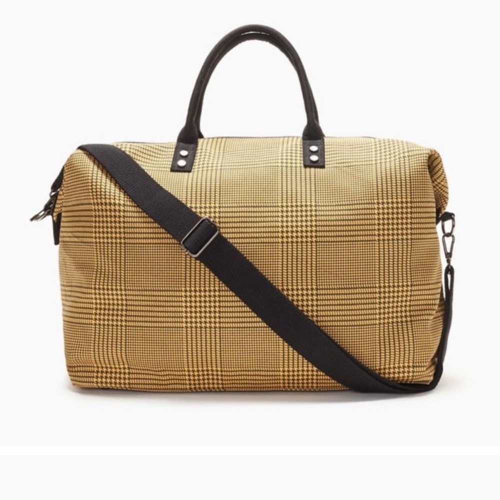 Lulu Dharma Yellow Black Frasier Plaid Weekender Adjustable Strap Bag NEW